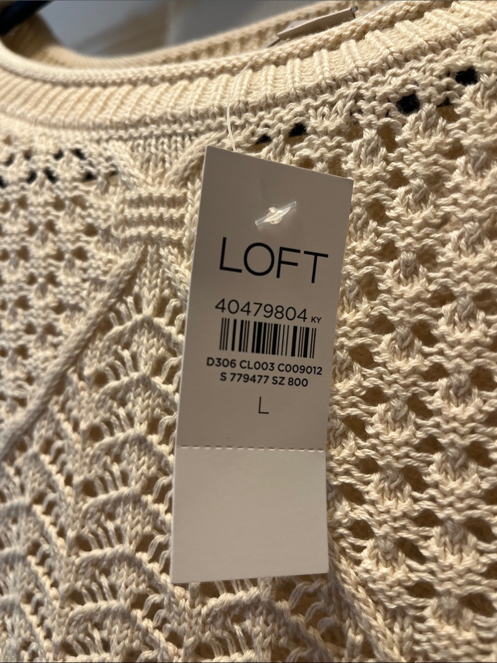 LOFT Cream Open-Knit Diamond-Pattern Sweater - Picture 3 of 6